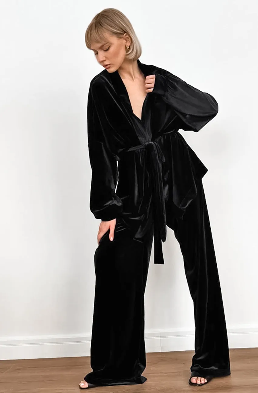 Women's New Velvet Fabric Casual Simple Long Sleeve Pants Pajamas